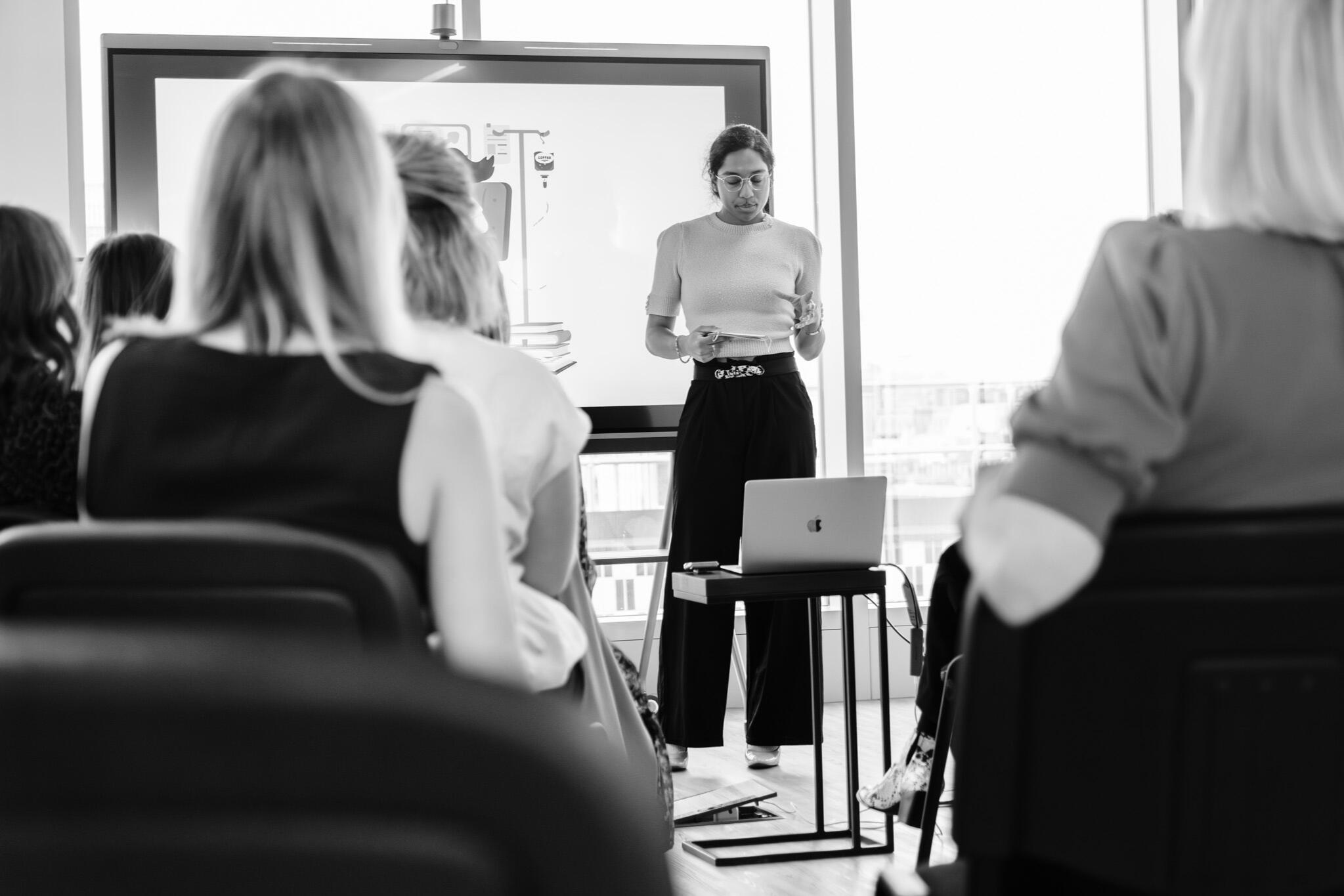 Bushra, the director of Tenet Studio speaking at a private business event Bushra, the director of Tenet Studio speaking at a private business event